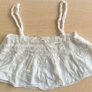 American Eagle Outfitters White Smocked Tie Front Camisole